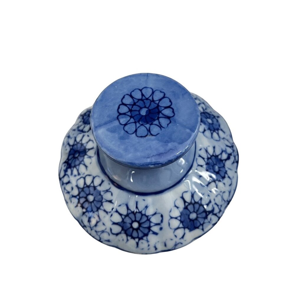 Blue & White Floral Ceramic Vase With Intricate Detailing Decorative Home Accent - Picture 9 of 12